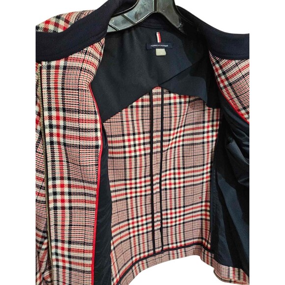 Tommy Hilfiger Jacket Full Zip 12 Red White Navy Blue Plaid Collarless Blazer - Picture 13 of 16